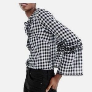 J. Crew Black and White Gingham Top